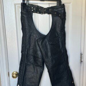 Bikers Leather Vintage Mens Black Biker Motorcycle Riding Chaps Pants Size M